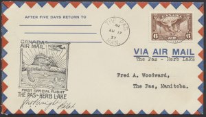 1937 Pilot Signed Flight Cover The Pas MAN to Herb Lake Jack Wight