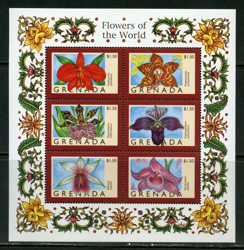 GRENADA   FLOWERS OF THE WORLD SHEET  II  MINT NH 