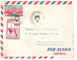 CAMBODIA Air Mail Cover Phnom Penh 1962 French INDIA Pondicherry {samwells}KA985