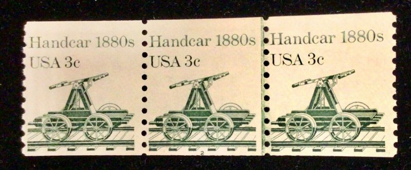 1898 Handcar Coils 10 PNC Strips of 3 Plate #2 MNH 3 c  1983