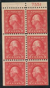 #425e Washington 2c Red Booklet Pane of 6 Mint Lightly Hinged