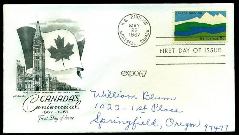 USA - Sc. 1324 FDC May 25, 1967, Canada!