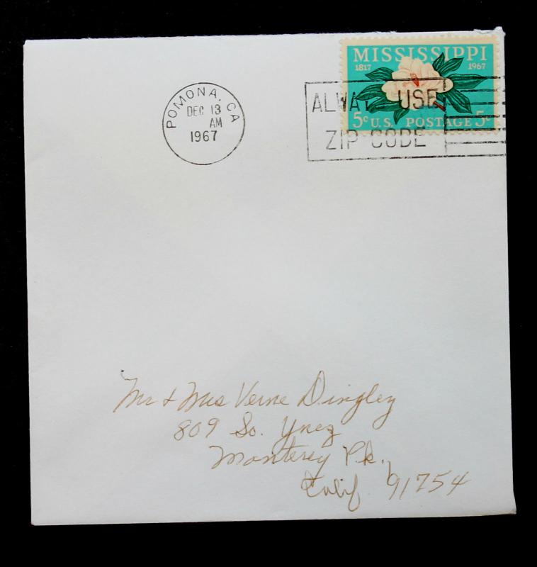 US #1337 Early Use on Small Cover (2 days after issue) Dec 13, 1967