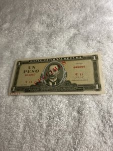 CUBA-1968.BANCO NACIONAL DE CUBA.JOSE MARTI. 1 PESO.SPECIMEN.UNC.