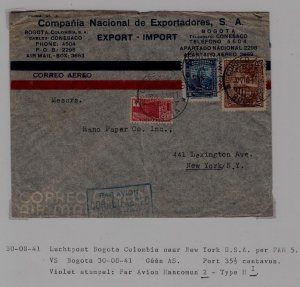 Colombia/USA airmail cover 30.8.41