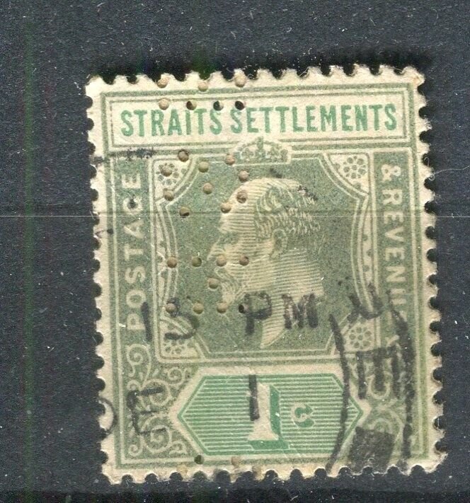 STRAITS SETTLEMENTS; Early 1900s Ed VII issue fine used 1c. value + PERFIN