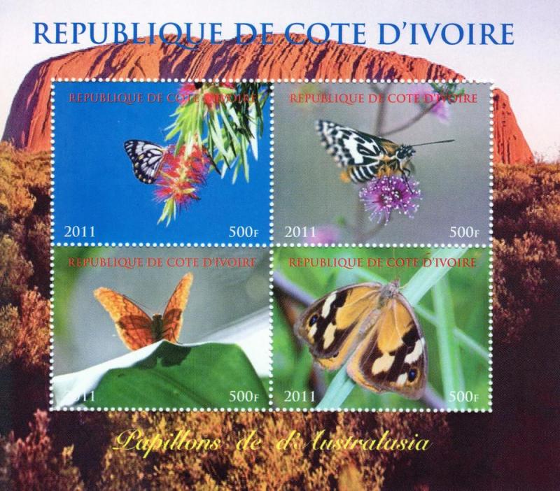 Ivory Coast 2011 Butterflies Australia  Shlt (4) Perf.MNH  