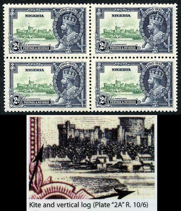 Nigeria SG31k 1935 Silver Jubilee with Kite and Vertical Log Block of 4 U/M