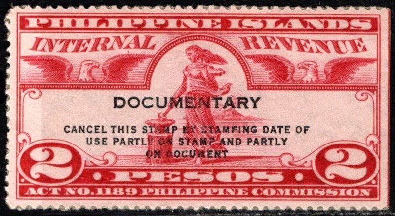 1940-1 US Philippines Scott #- W752 2 Pesos Documentary Internal Revenue