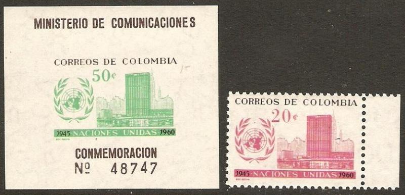 Colombia 1960 Scott 724-725 15th Anniversary of the UN MNH