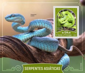 St Thomas - 2021 Asian Snakes, Pit Viper - Stamp Souvenir Sheet - ST210538b