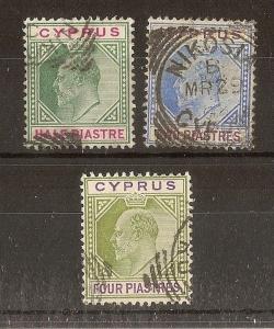 Cyprus 1902 WMK CA SG50, 52 + 54 Good to Fine Used Cat£45