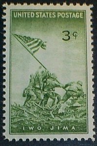 1945 Iwo Jima Marines Raising Flag Single 3c Postage Stamp, Sc# 929, MNH, OG