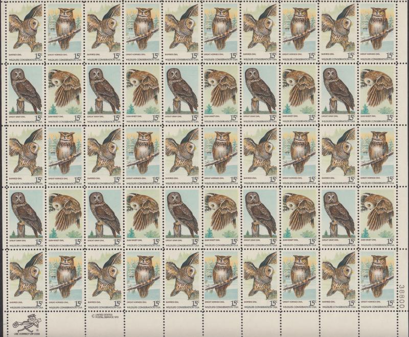 US #1760-63  Owls   Full sheet of 50-MNH