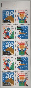 2798b 32c Holiday Greetings 111111 Unfolded Crosshair Booklet Pane of 10