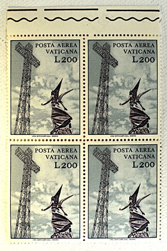 VATICAN CITY STAMP SCOTT #C51 RADIO MAST ST. GABRIEL STATUE 4 BLOCK MNH, 1967