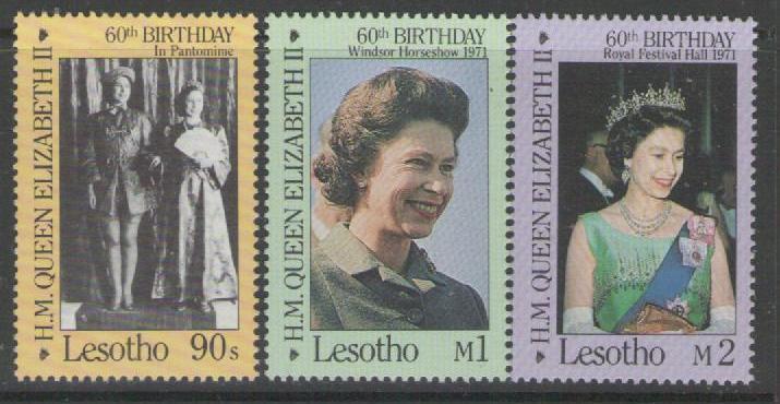 LESOTHO SG701/3 1986 60th BIRTHDAY OF QEII MNH