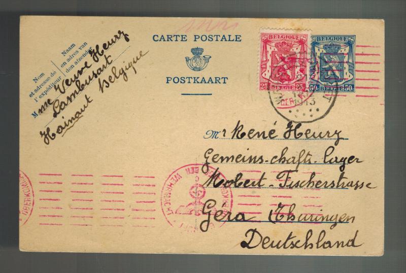 1943 Belgium Postcard Cover to Gera Germany GemeinschaftsLager Rene henry 3