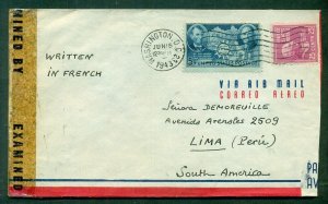 1941, 5¢ China (#906) tied on Censored Airmail cover to PERU, scarce destination
