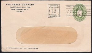 AUSTRALIA 1937 GV 1d stationery window envelope - The Texas Co - used......B6180