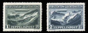 Liechtenstein #C7-8 Cat$565, 1931 Zeppelin, set of two, never hinged