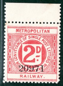 GB METROPOLITAN RAILWAY KEVII Letter Stamp 2d Rose (1906) Superb Mint MNH LIME41