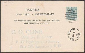 CANADA BR COLUMBIA 1920 1c postcard (River Heights) WESTBANK / B.C. cds.....U332