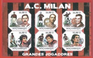 football MILAN AC - 2011 Mozambique   - Miniature Sheet - RIVERA Baresi MALDINI