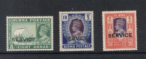 Burma 1939 KGV Sc O23,O24,O26 MH