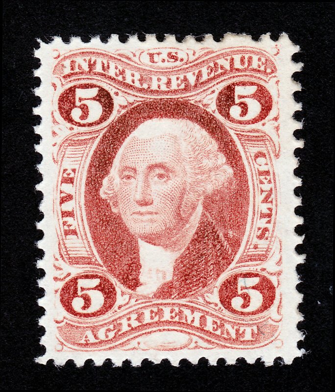 U.S. REVENUE STAMP 1ST ISSUE SCOTT #R23D AGREEMENT 5¢ MH-OG 1863 (SILK THREADS)