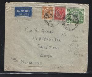 EAST AFRICA AND UGANDA (P0302B) 1932 KGV  1/-+15C+20C A/M TO NYASALAND  B/S 