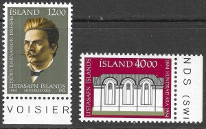 Iceland Scott 600-601 MNH National Gallery Set of 1984 Imprint Singles