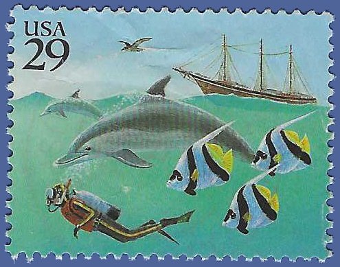 #2864 29c Wonders of the Sea Diver & Ship 1994 Used Crease