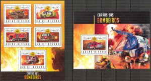 Guinea Bissau 2016 Fire Trucks sheet + S/S MNH