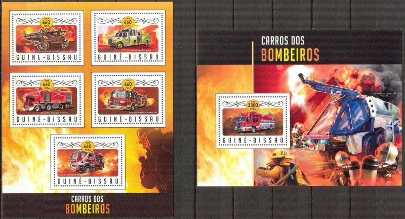 Guinea Bissau 2016 Fire Trucks sheet + S/S MNH