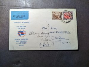 1934 British Malay Airmail First Flight Cover FFC Kuala Lumpur to London England