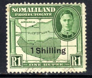 Somaliland 1951 KGV1 1/-d Ovpt On 1 R Green Fine used SG 132 ( M641 )