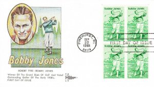 Gill Craft First Day Cover #1933 Bobby Jones Block of Four Golf 1981