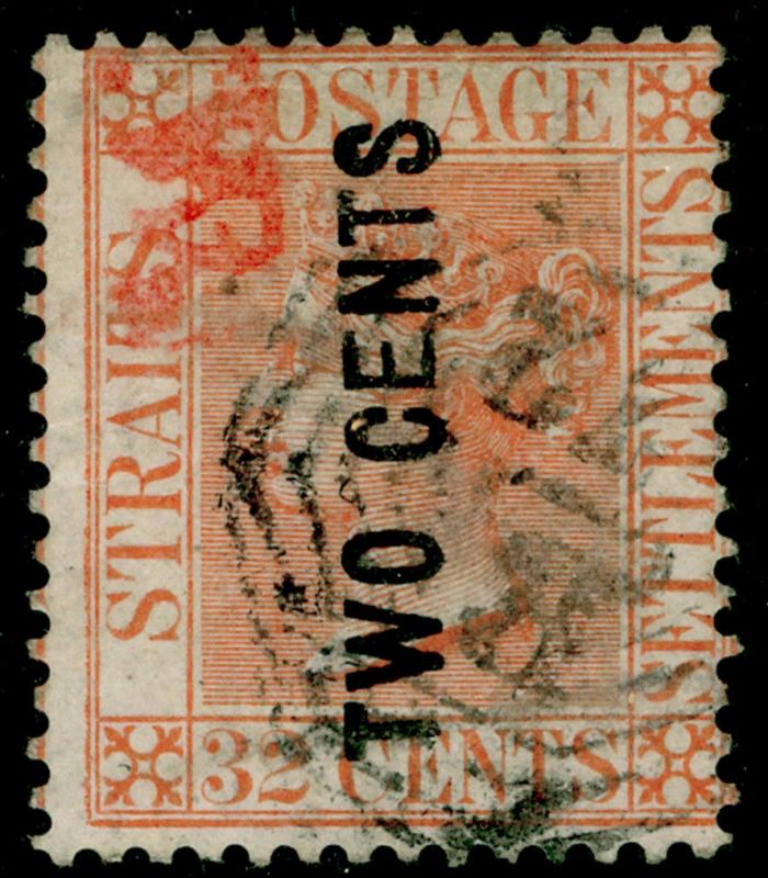 MALAYSIA - Staits Settlements SG60, 2c on 32c pale red, used. Cat £350.