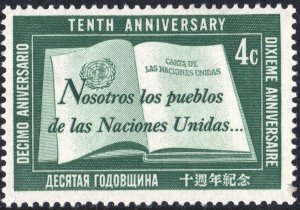 SC#36 4¢ United Nations: The 10th Anniversary of U.N. (1955) MNH