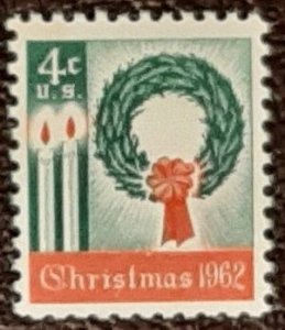 US Scott 1205; 4c Christmas Wreath from 1962; F/VF centering