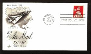 FIRST DAY COVER #C72 50-Stars Runway 10c Airmail ARTCRAFT U/A FDC 1968