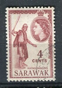 SARAWAK; 1953 early QEII pictorial issue fine used 4c. value