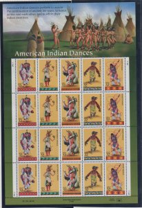 Scott # 3072 to 3076 MNH Sheet of 20  American Indian Dances