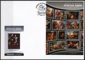 MALDIVES 2016 GREAT PAINTERS PETER PAUL RUBENS PAINTINGS SHEET FIRST DAY COVER