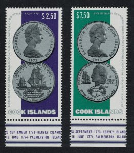 Cook Is. Captain Cook's Voyage Coins 2v 1974 MNH SG#492-493