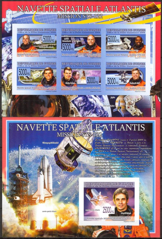 Guinea 2008 Space Shuttle Atlantis Mission STS -122 sheet + S/S Imperf. MNH