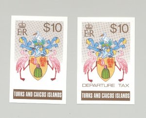 Turks & Caicos Flamingos, Birds, Coat of Arms 2v Revenue Imperf Proofs