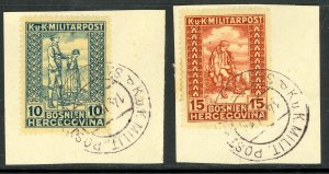 BOSNIA  AND HERZEGOVINA 1918 SEMI POSTAL Set Sc B16-B17 VFU on Piece