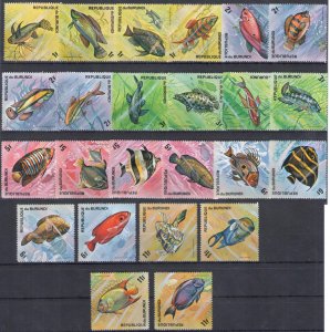 1974 Burundi, Yvert n. 588/64 - Fish - MNH**